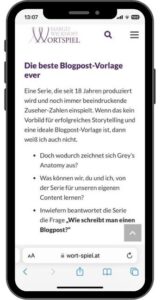 Blogbeitrag in mobiler Ansicht 